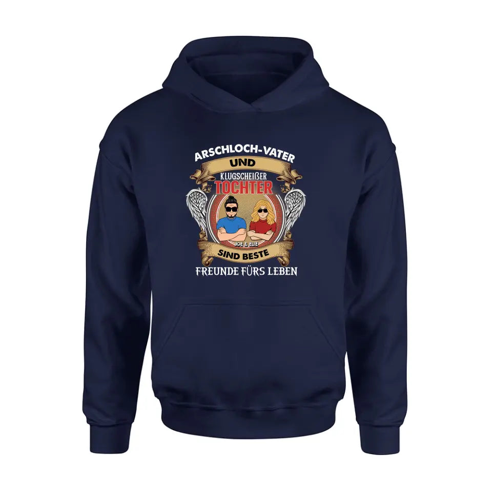 Benutzerdefinierte Personalisierte Papa Und Tochter T-Shirt/Langarm/Sweatshirt/Hoodie – Geschenkidee Für Den Vatertag – Arschloch Papa Und Smartass Tochter Beste Freunde Fürs Leben - German Version