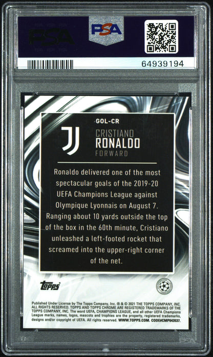 Graded 2020 Topps Chrome UCL Cristiano Ronaldo #GOLCR Golazo UEFA Champions League Soccer Card PSA 10 Gem Mint