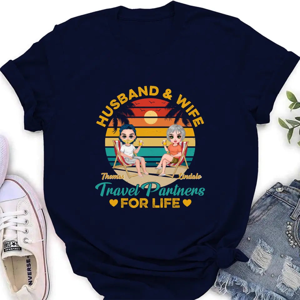 Personalized Traveling Couple Shirt/Pullover Hoodie/Long sleeve/Sweatshirt - Gift Idea For Camping Lover - Husband & Wife Travel Partners For Life