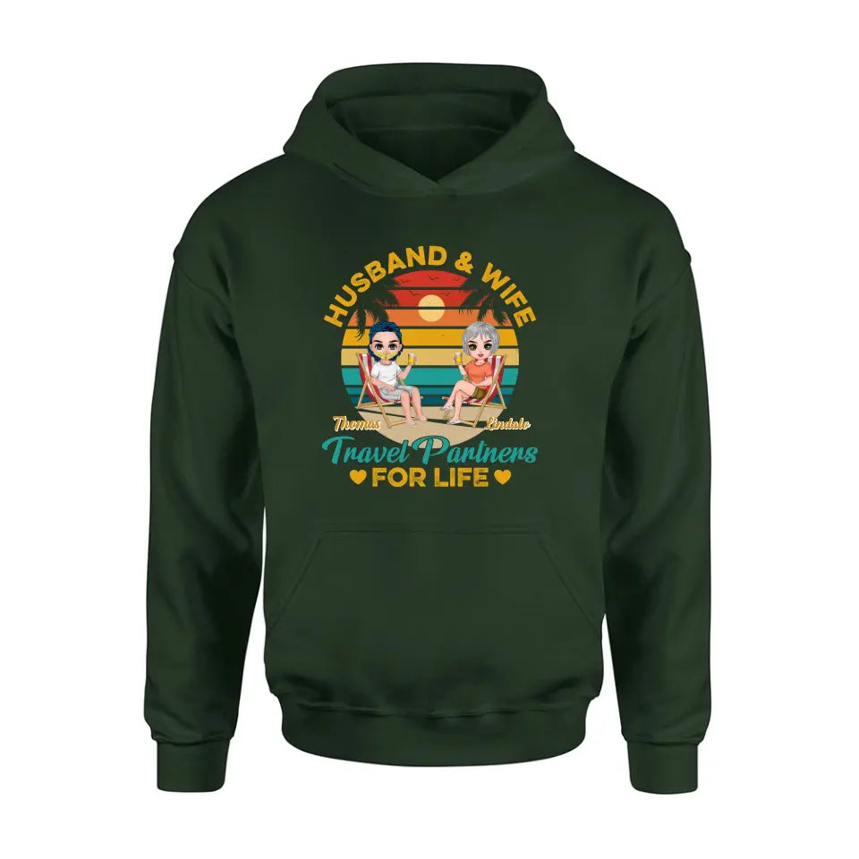 Personalized Traveling Couple Shirt/Pullover Hoodie/Long sleeve/Sweatshirt - Gift Idea For Camping Lover - Husband & Wife Travel Partners For Life