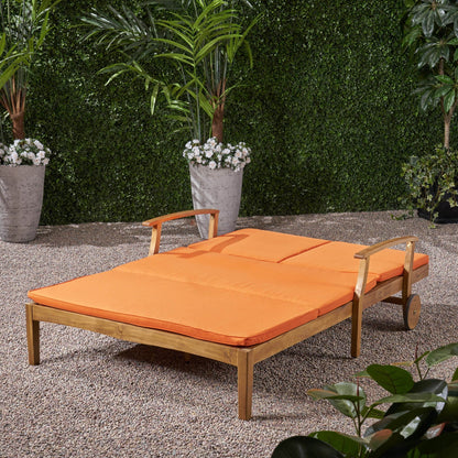 Etherealize Outdoor Adjustable Double Chaise Lounge With Water Resistant Cushions