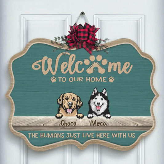 Personalized Pet Rectangle Door Sign - Up to 6 Pets - Best Gift For Dog/Cat Lovers - Welcome To Our Home