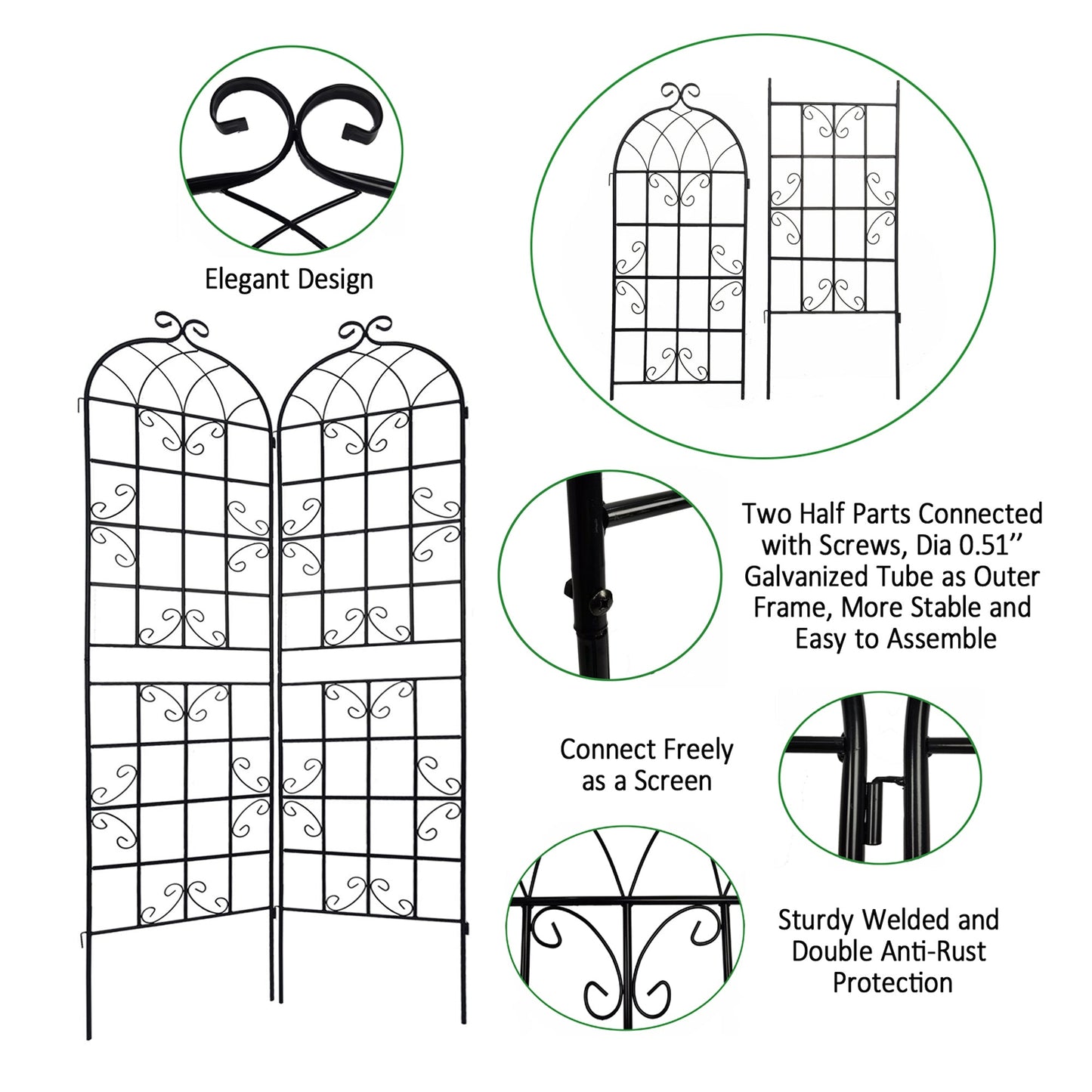 Metal Garden Trellis 4 Pack Rustproof Climbing Plant Supports