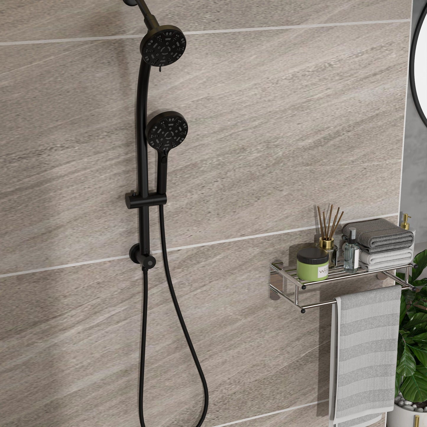 Multi Function Dual Shower Head System With 4.7" Rain Showerhead, 8 Function Hand Shower, Adjustable Slide Bar
