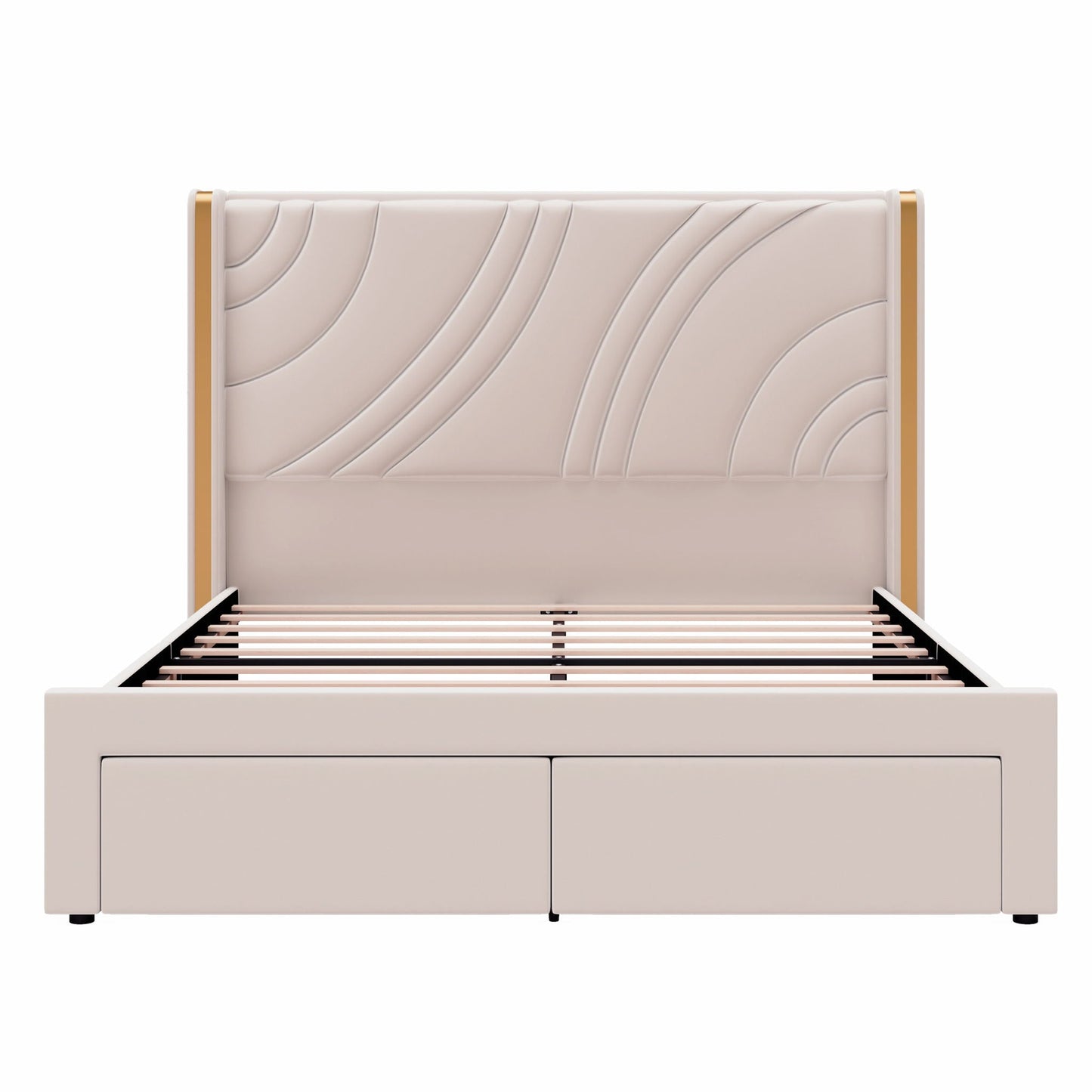 Modern Upholstered LED Bed Frame With Storage Drawers, Wingback Headboard, RGB Light
