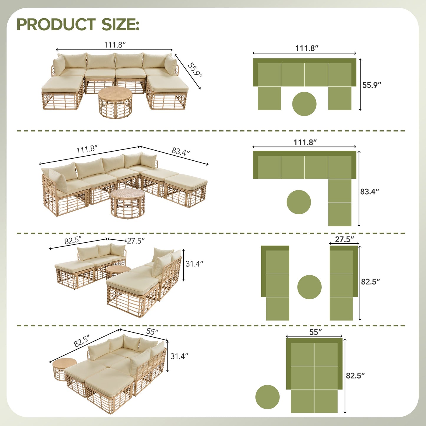 7 Pieces Outdoor Patio Furniture, All-Weather Rattan Sectional Sofa Set with Thick Cushions and Pillows, Freely Combined Conversation Sets for Garden, Backyard, Balcony, Brown