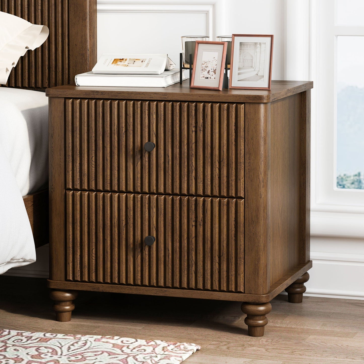 Modern Fluted Nightstand With 3 Drawers