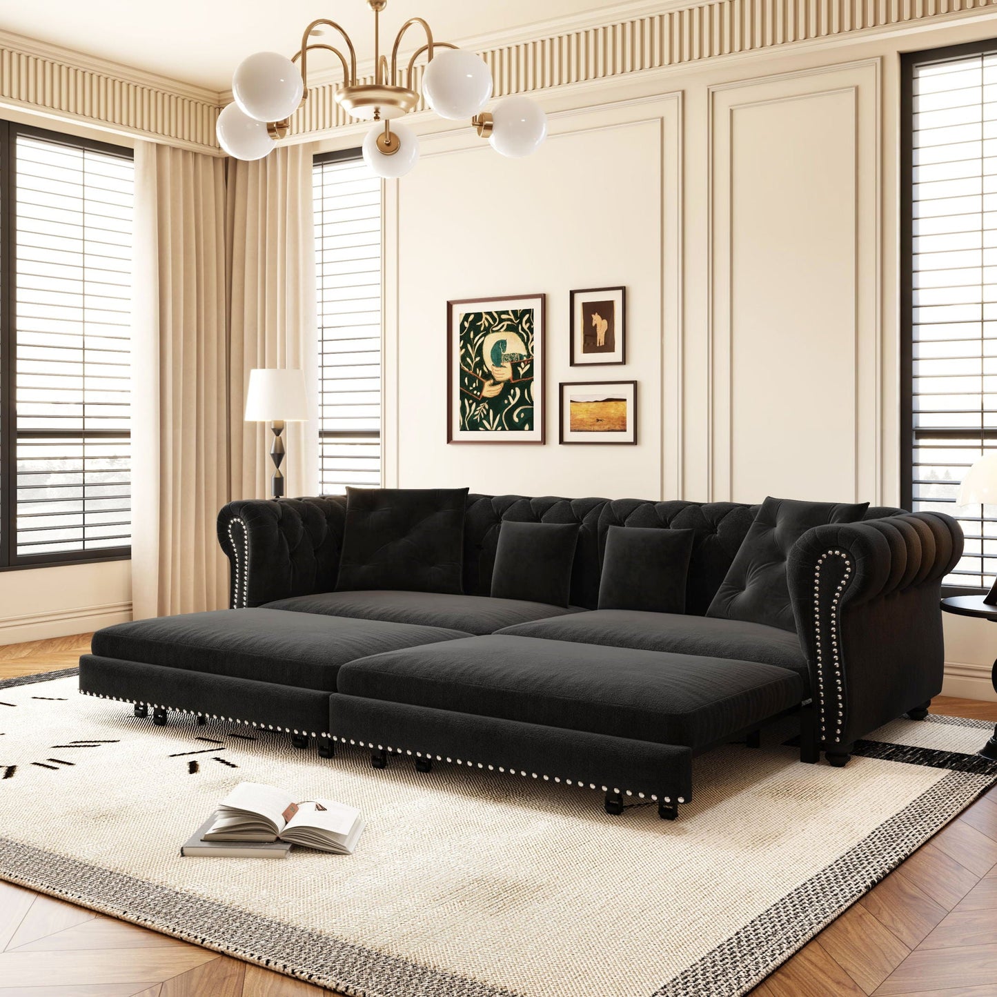 3 In 1 Convertible Sleeper Sofa Bed With Movable Ottoman