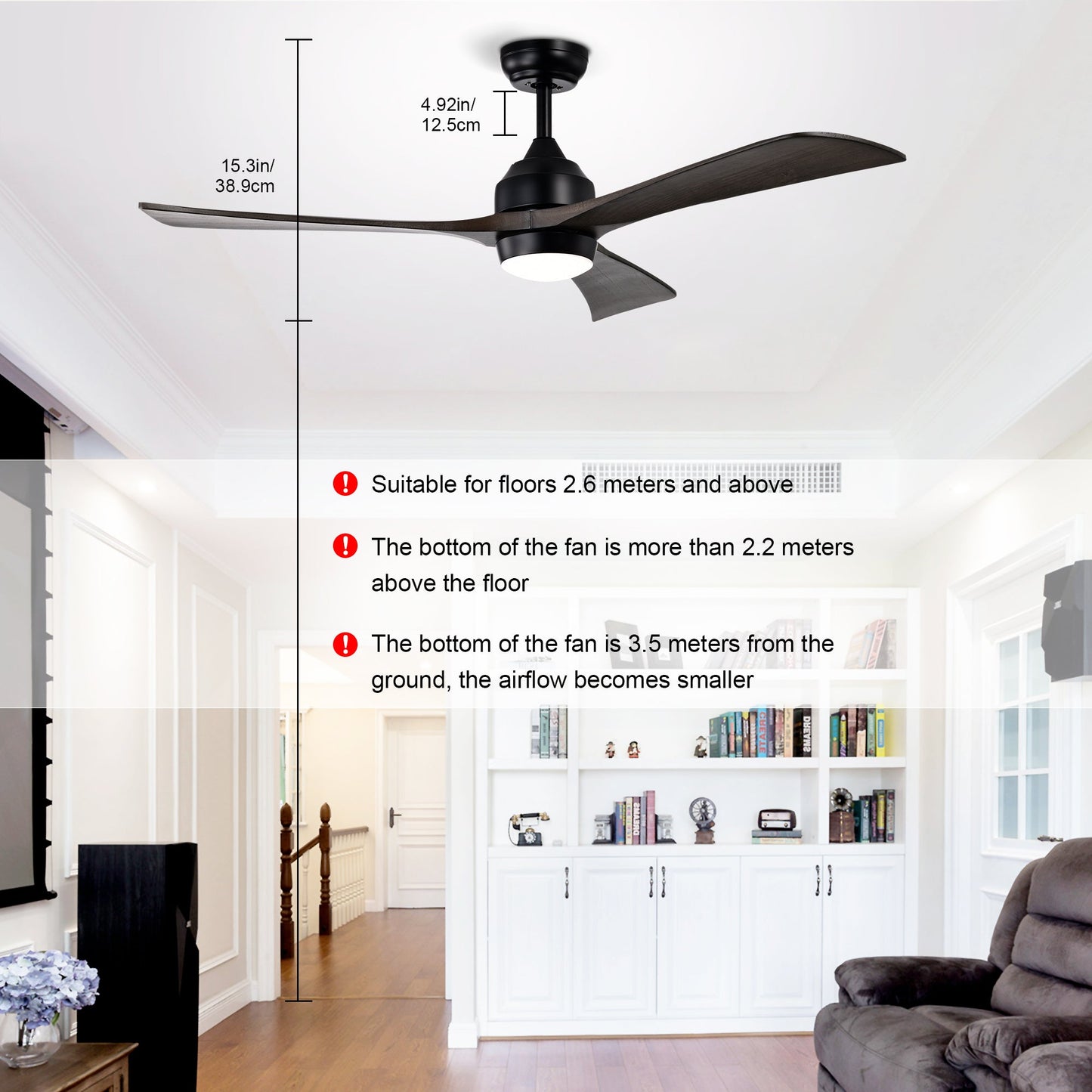 52" Solid Wood Blades Ceiling Fan with Lights Remote Control, Quiet DC Motor