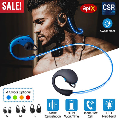 Wireless Sports Headsets Wireless V4.1 Neckband Earphones HD Stereo Sweat-proof Headphones Earbuds w/ LED Light Mic 8Hrs Work Running