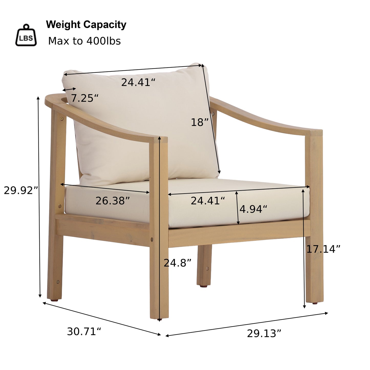 Acacia Wood Patio Furniture Club Chair Set of 2