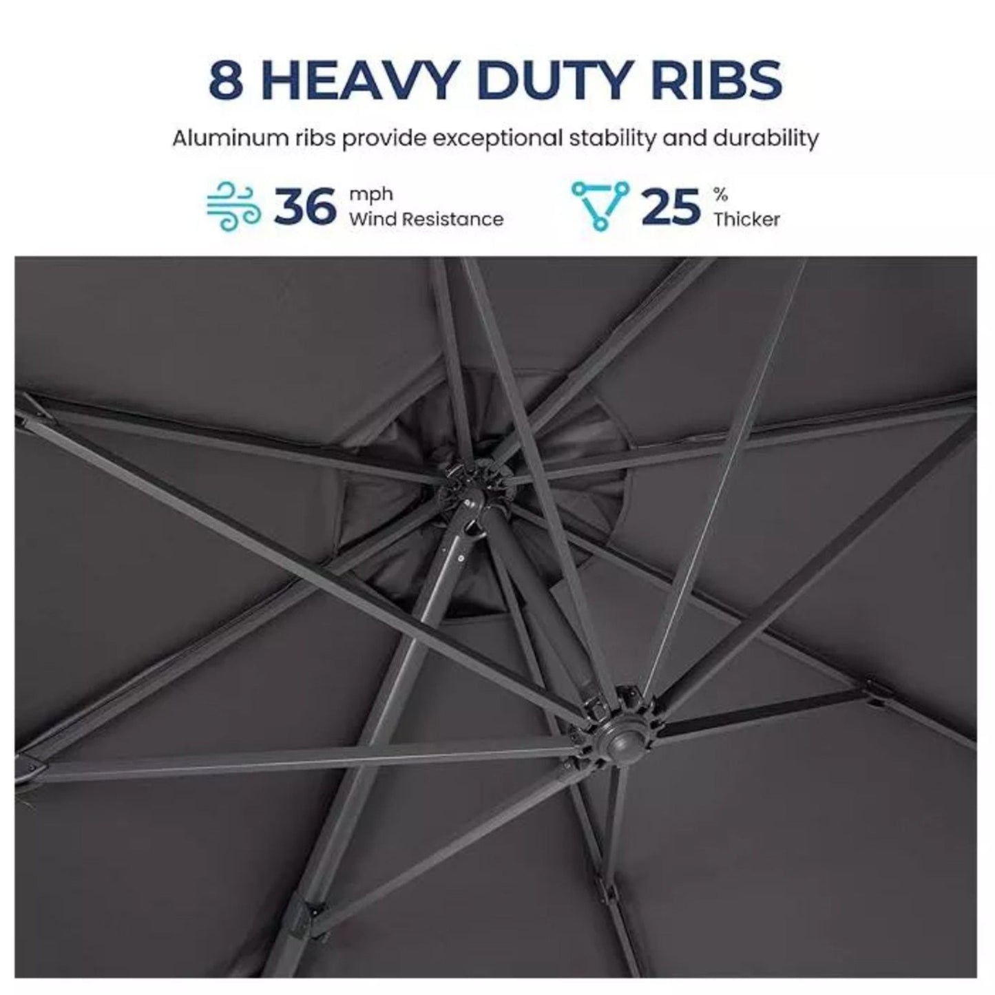 Round Cantilever Patio Umbrella With 360 Rotation & Infinite Tilt Adjustment