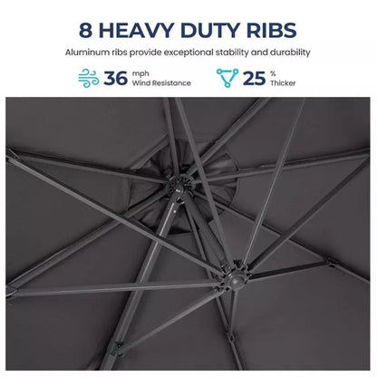 Round Cantilever Patio Umbrella With 360 Rotation & Infinite Tilt Adjustment