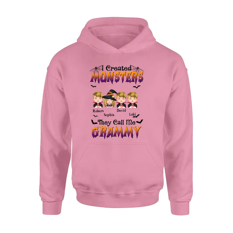 Personalized Grandma Shirt/Hoodie - Halloween Gift Idea for Witch Lovers - Up to 4 Kids - I Created Monsters They Call Me Grammy