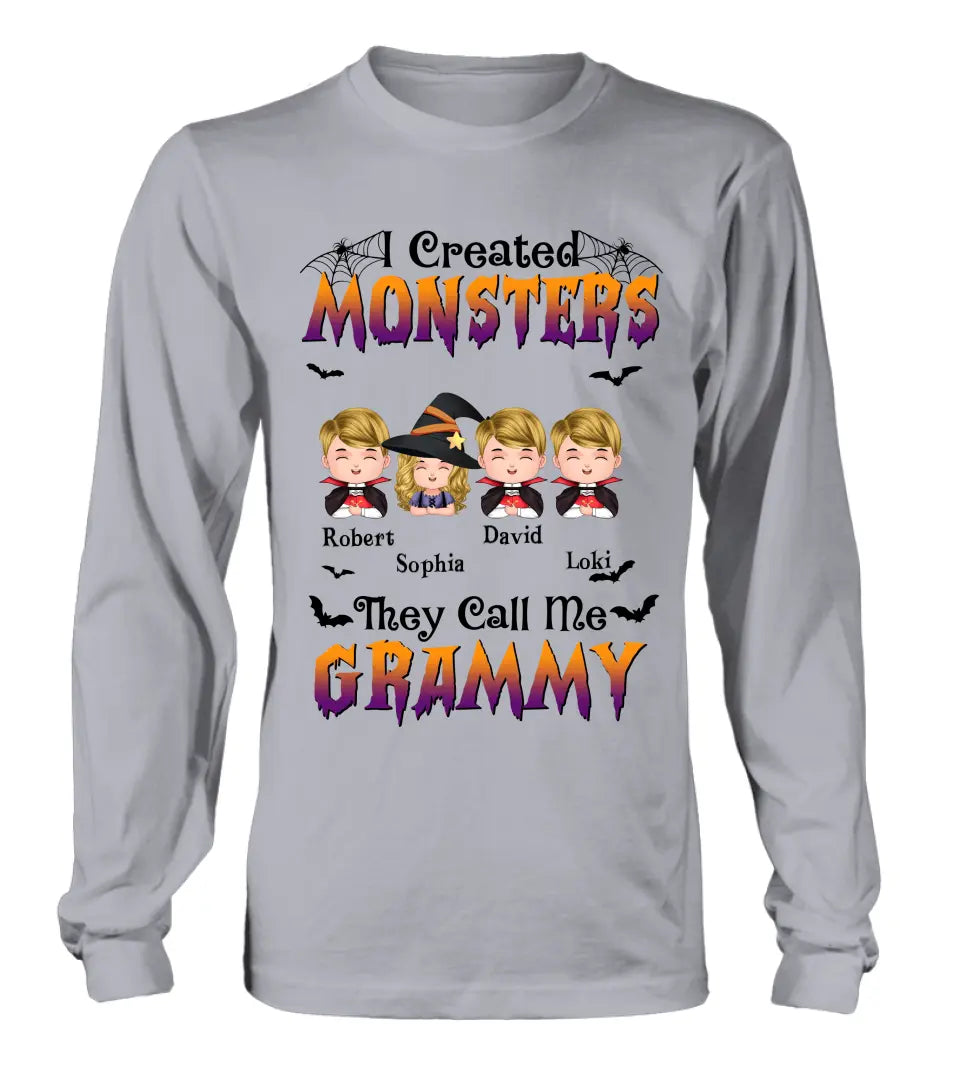 Personalized Grandma Shirt/Hoodie - Halloween Gift Idea for Witch Lovers - Up to 4 Kids - I Created Monsters They Call Me Grammy