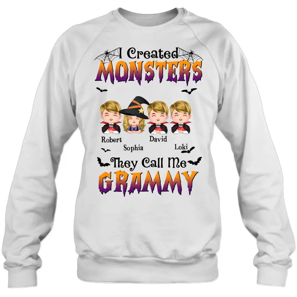Personalized Grandma Shirt/Hoodie - Halloween Gift Idea for Witch Lovers - Up to 4 Kids - I Created Monsters They Call Me Grammy