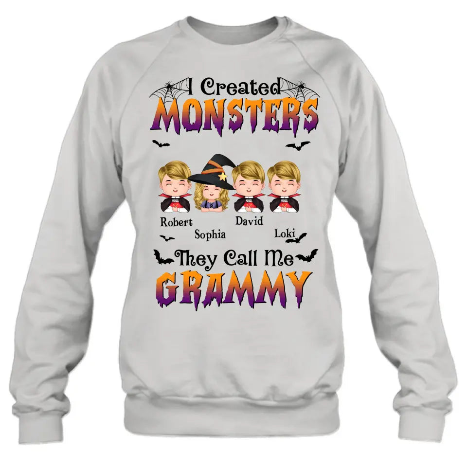 Personalized Grandma Shirt/Hoodie - Halloween Gift Idea for Witch Lovers - Up to 4 Kids - I Created Monsters They Call Me Grammy