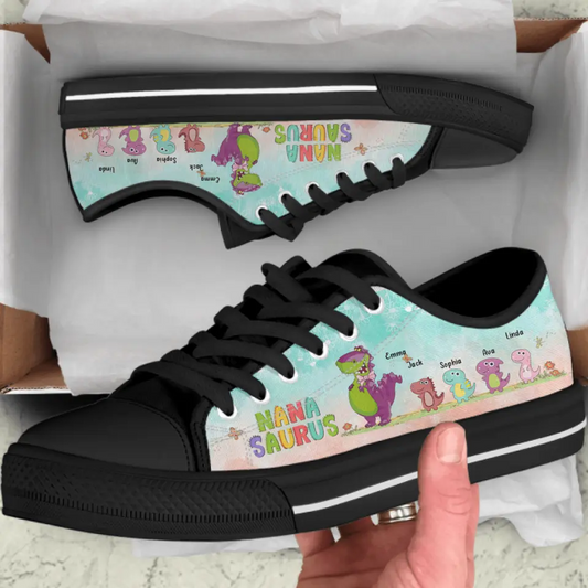 Personalized Dinosaur Kid Low Top Sneakers - Gift Idea For Kids - Nanasaurus