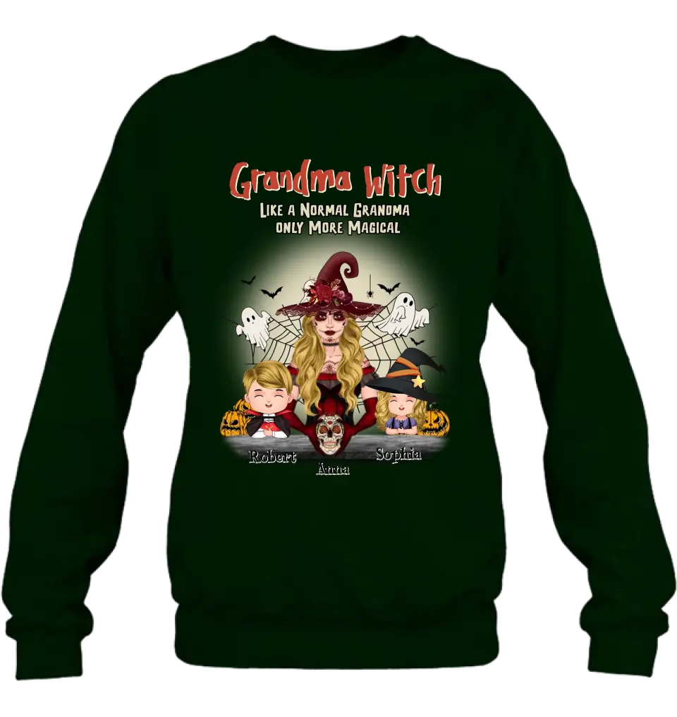 Personalized Grandma Witch Shirt/Hoodie - Gift Idea For Halloween - Up to 2 Kids - Grandma Witch Like A Normal Grandma Only More Magical