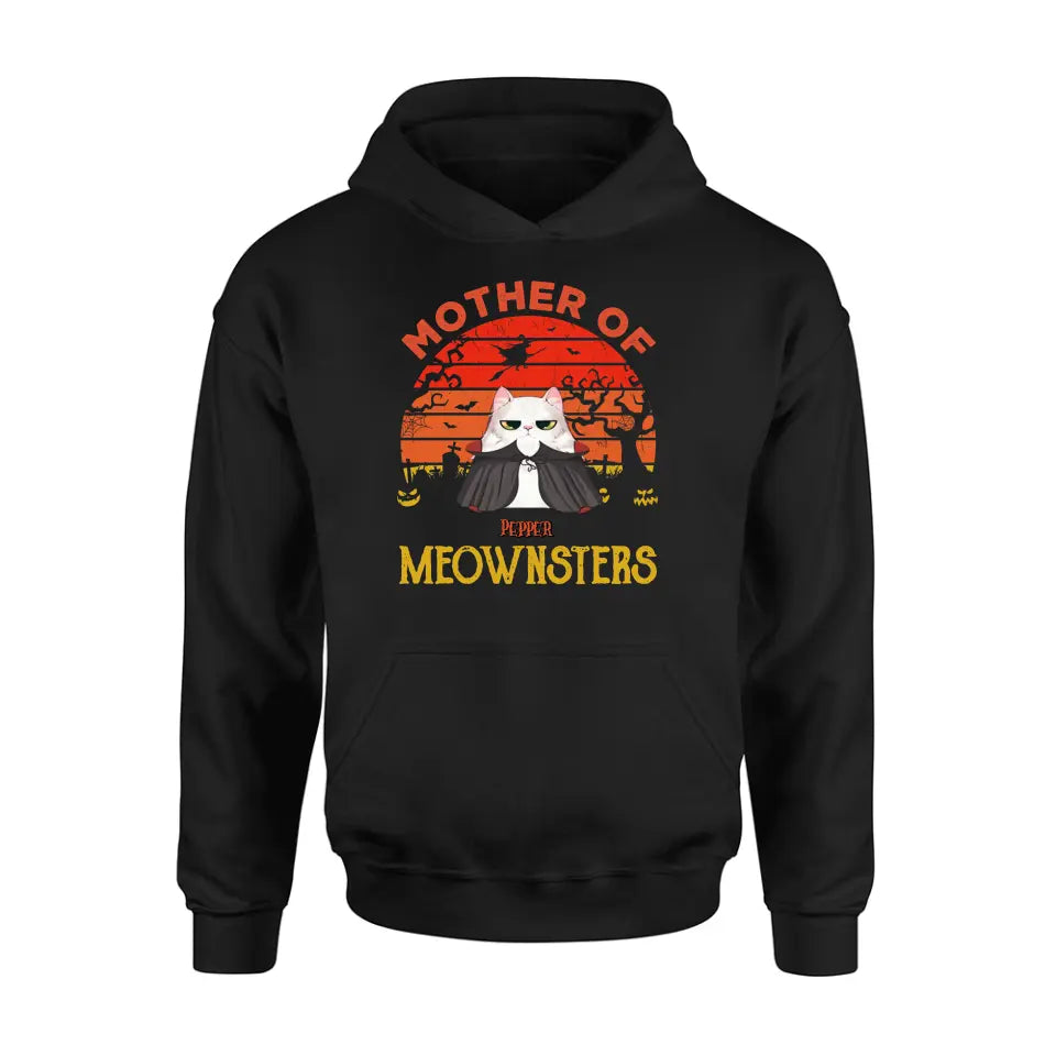 Personalized Halloween Cat T-shirt/Sweatshirt/Long Sleeve/Hoodie - Up to 4 Cats - Halloween Gift For Cat Lover - Mother Of Meownsters