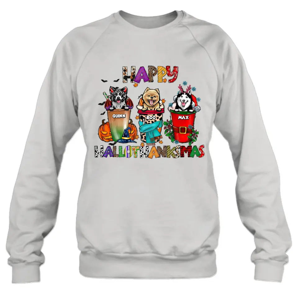Personalized Hallothanksmas Shirt/Hoodie -  Halloween/Christmas/Thanksgiving Gift Idea for Dog Lovers - Happy Hallothanksmas