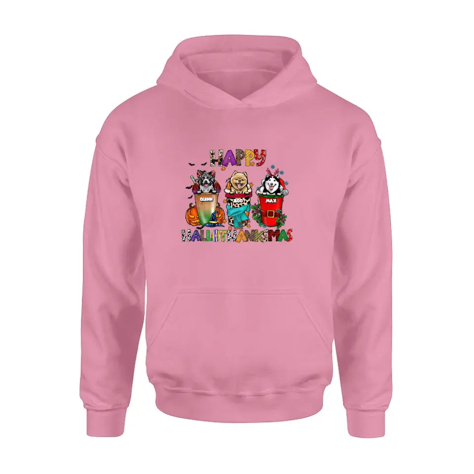 Personalized Hallothanksmas Shirt/Hoodie -  Halloween/Christmas/Thanksgiving Gift Idea for Dog Lovers - Happy Hallothanksmas