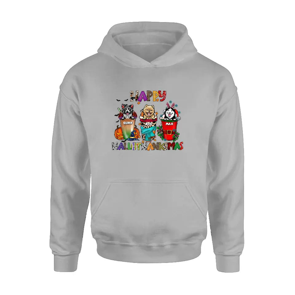 Personalized Hallothanksmas Shirt/Hoodie -  Halloween/Christmas/Thanksgiving Gift Idea for Dog Lovers - Happy Hallothanksmas
