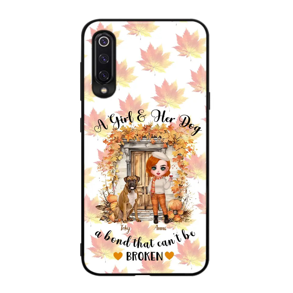 Personalized Fall And Dogs Phone Case - Gift Idea for Dog Lovers - Up to 6 Dogs - A Girl & Her Dogs A Bond That Can't Be Broken - Case For Xiaomi/ Oppo/ Huawei