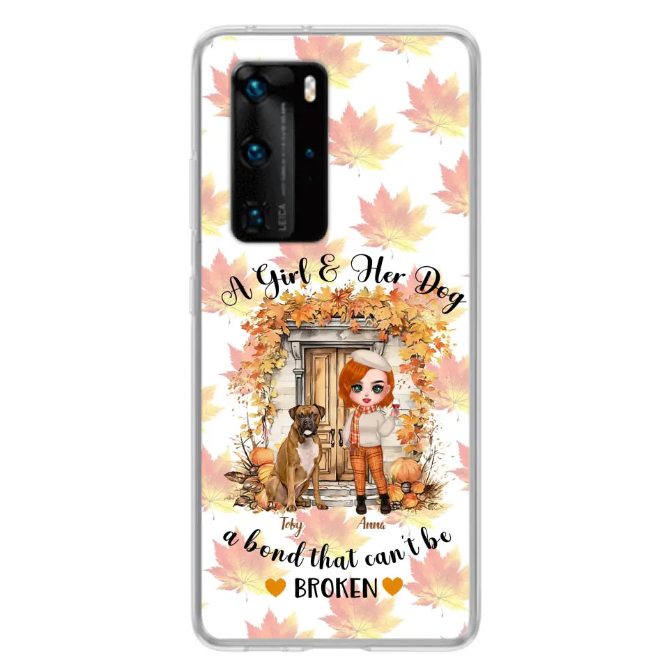 Personalized Fall And Dogs Phone Case - Gift Idea for Dog Lovers - Up to 6 Dogs - A Girl & Her Dogs A Bond That Can't Be Broken - Case For Xiaomi/ Oppo/ Huawei