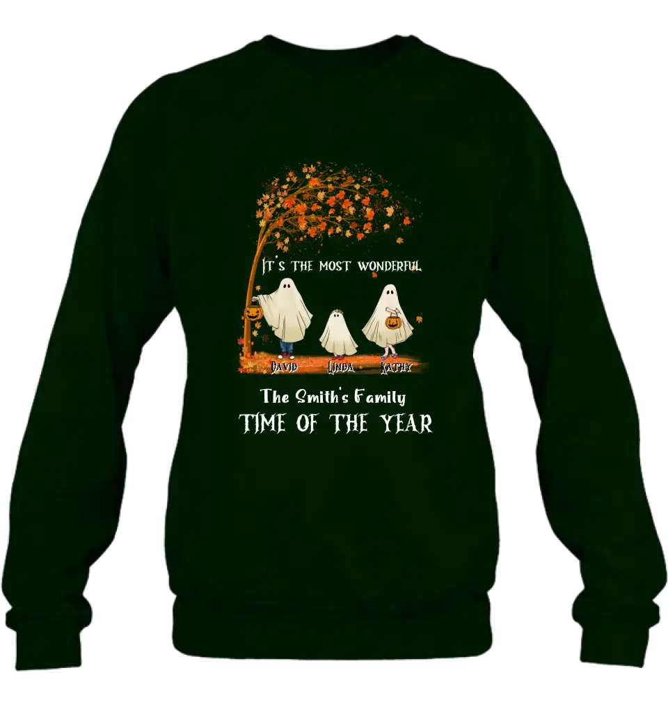 Personalized Halloween Ghost Family Shirt/Hoodie - Halloween Gift For Couple/Family - Up to 6 People With 3 Pets - It's The Most Wonderful Time Of The Year