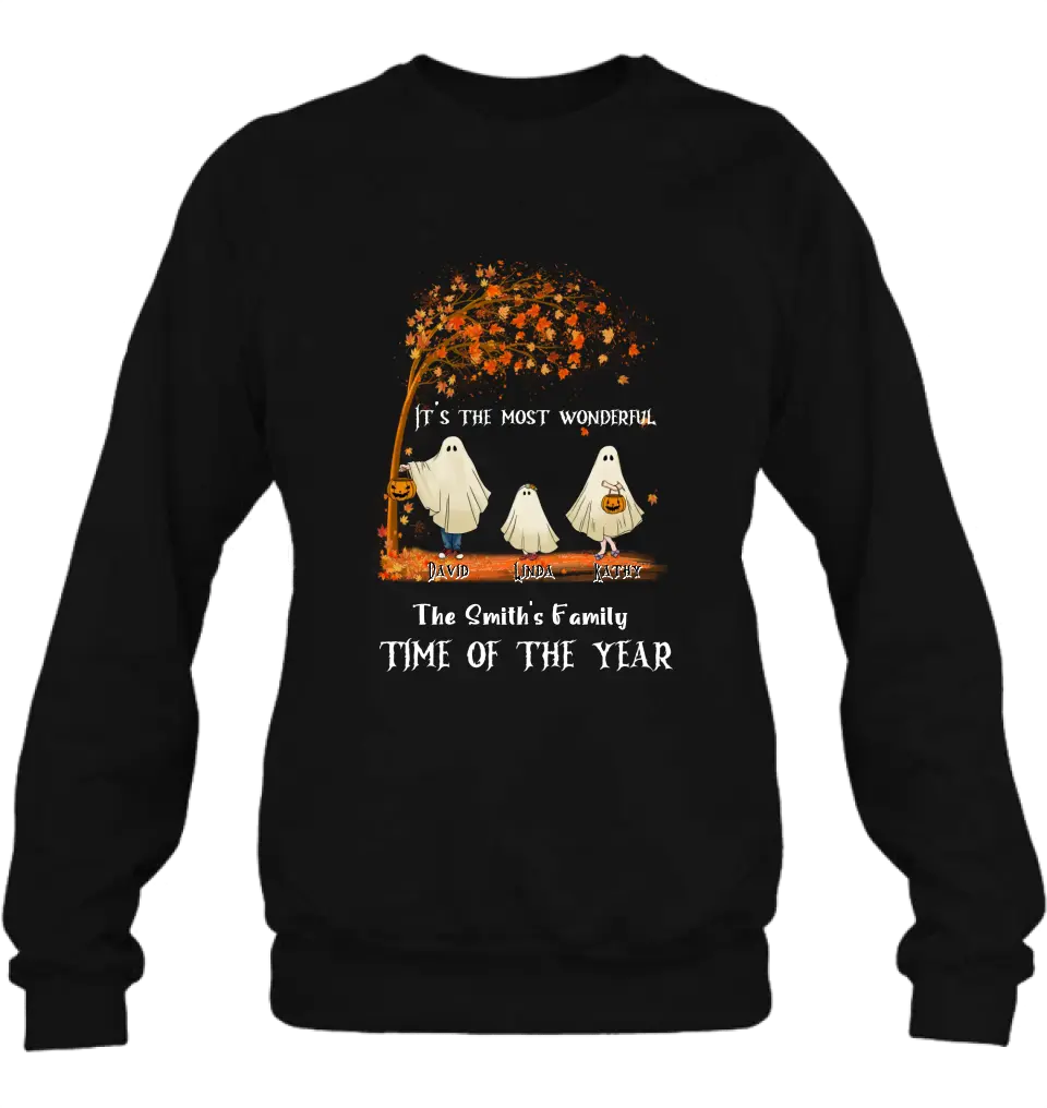 Personalized Halloween Ghost Family Shirt/Hoodie - Halloween Gift For Couple/Family - Up to 6 People With 3 Pets - It's The Most Wonderful Time Of The Year