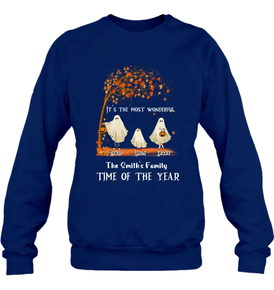 Personalized Halloween Ghost Family Shirt/Hoodie - Halloween Gift For Couple/Family - Up to 6 People With 3 Pets - It's The Most Wonderful Time Of The Year