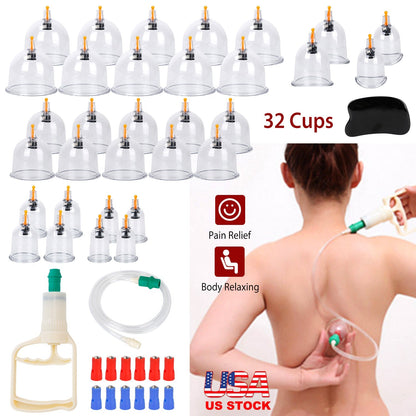 32 Cups Chinese Massage Therapy Cupping Set Body Vacuum Suction Kit Acupoint Massage Kit
