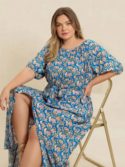 Floral Print Maxi Dress with Side Slit