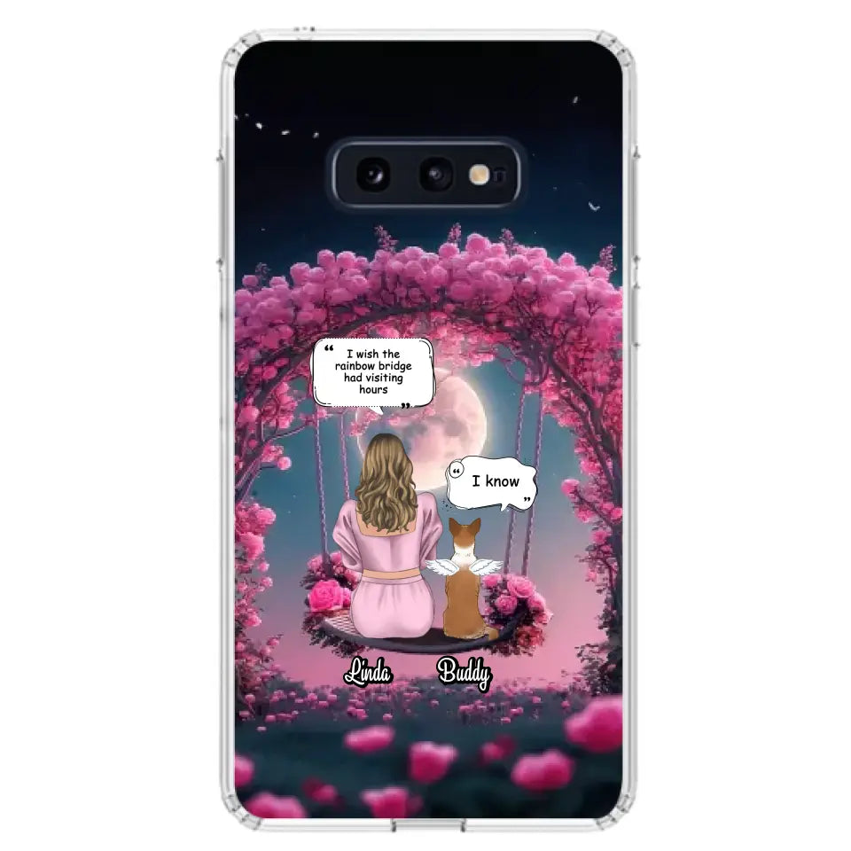 Custom Memorial Dog Mom Phone Case - Upto 4 Dogs - Memorial Gift Idea For Dog Owners - I Wish The Rainbow Bridge Had Visiting Hours - Case For iPhone/Samsung