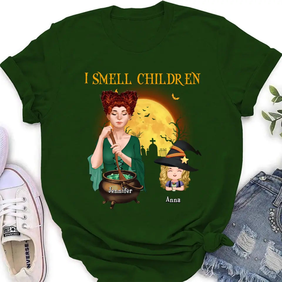 Personalized Grandma Witch Shirt/Hoodie - Halloween Gift Idea For Grandma/Mother - Woman With Up to 6 Kids - I Smell Children