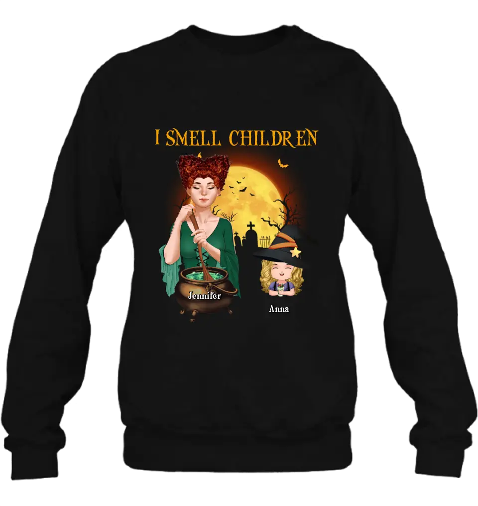 Personalized Grandma Witch Shirt/Hoodie - Halloween Gift Idea For Grandma/Mother - Woman With Up to 6 Kids - I Smell Children