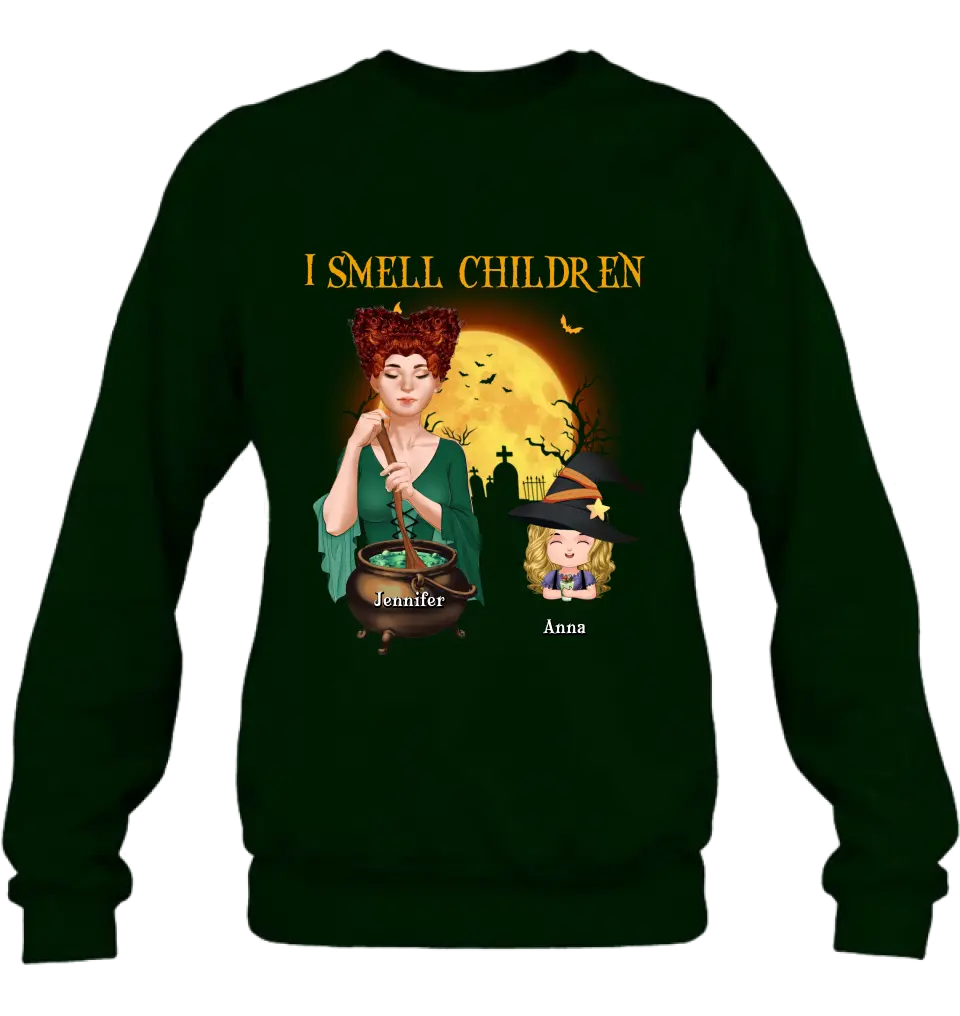 Personalized Grandma Witch Shirt/Hoodie - Halloween Gift Idea For Grandma/Mother - Woman With Up to 6 Kids - I Smell Children
