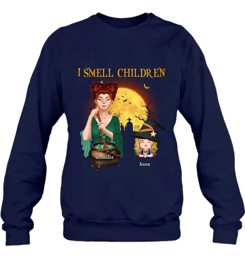 Personalized Grandma Witch Shirt/Hoodie - Halloween Gift Idea For Grandma/Mother - Woman With Up to 6 Kids - I Smell Children