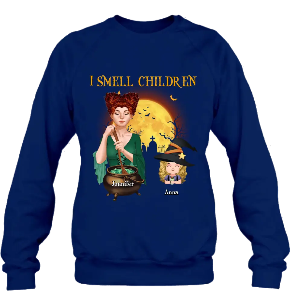 Personalized Grandma Witch Shirt/Hoodie - Halloween Gift Idea For Grandma/Mother - Woman With Up to 6 Kids - I Smell Children