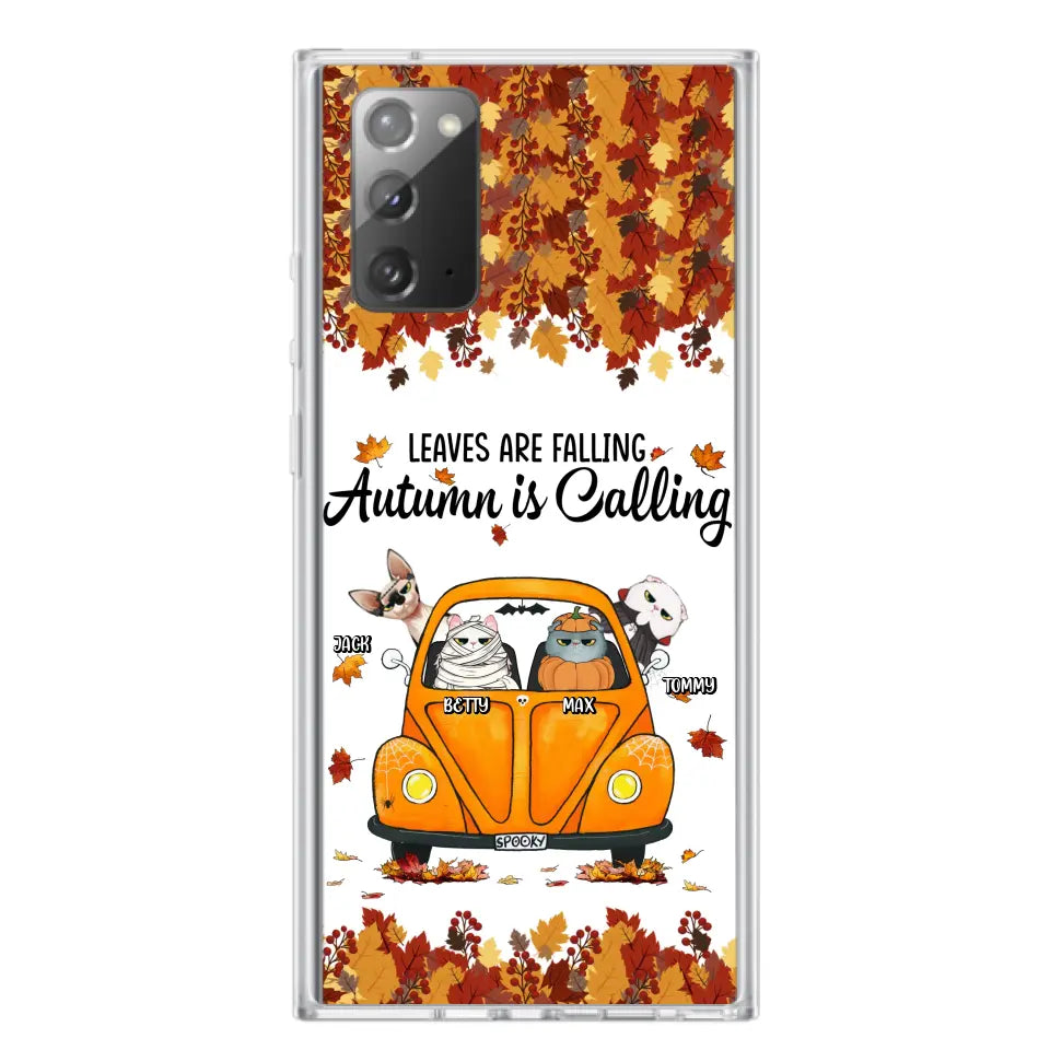 Custom Personalized Pet Phone Case - Gift Idea For Cat/Dog Lovers - Upto 4 Pets -  Case For iPhone/Samsung - Leaves Are Falling Autumn Is Calling