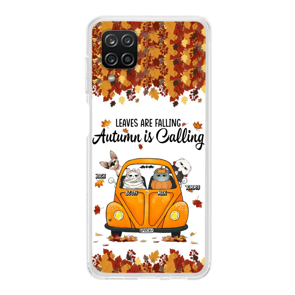 Custom Personalized Pet Phone Case - Gift Idea For Cat/Dog Lovers - Upto 4 Pets -  Case For iPhone/Samsung - Leaves Are Falling Autumn Is Calling