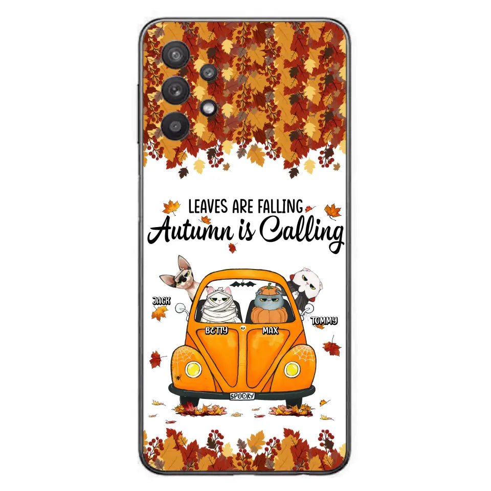 Custom Personalized Pet Phone Case - Gift Idea For Cat/Dog Lovers - Upto 4 Pets -  Case For iPhone/Samsung - Leaves Are Falling Autumn Is Calling