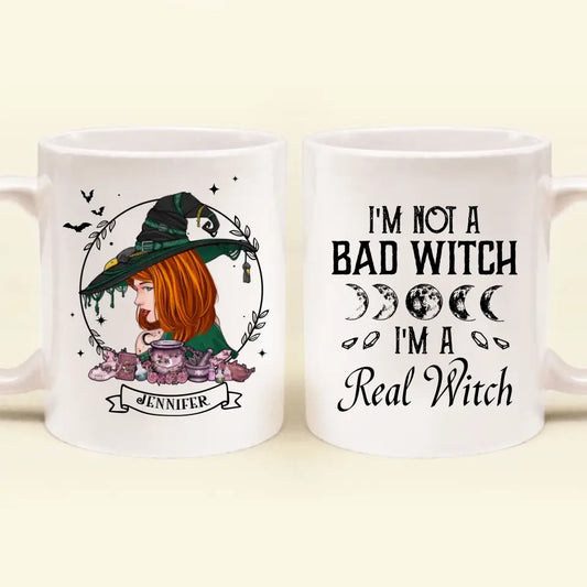 Personalized Witch Coffee Mug - Gift Idea For Halloween/Witch Lovers - I'm Not A Bad Witch I'm A Real Witch