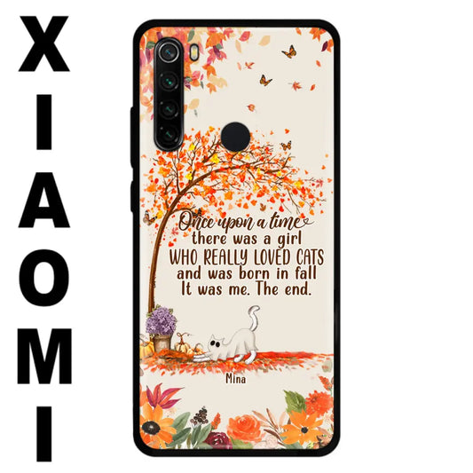 Personalized Cat & Fall Phone Case - Up to 6 Cats - Autumn Gift For Cat Lover - There Was A Girl Who Really Loved Cats And Was Born In Fall - Case For Xiaomi/Oppo/Huawei