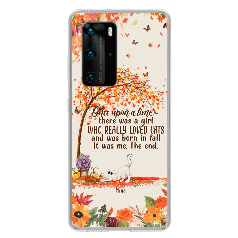 Personalized Cat & Fall Phone Case - Up to 6 Cats - Autumn Gift For Cat Lover - There Was A Girl Who Really Loved Cats And Was Born In Fall - Case For Xiaomi/Oppo/Huawei