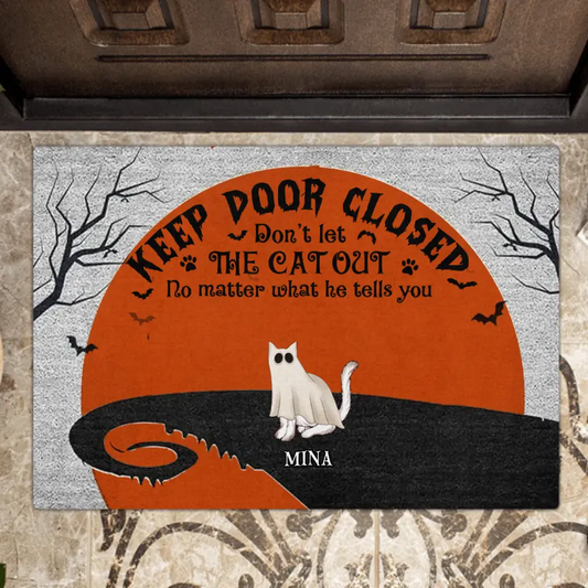 Personalized Halloween Cat Boo Doormat - Up to 6 Cats - Gift Idea For Cat Lovers - Keep Door Closed Don't Let The Cats Out