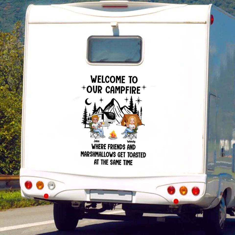 Personalized Camping Friends 3D Decal - Up to 7 Friends - Gift Idea For Camping Lovers/RVs Owners - Welcome To Our Campfire