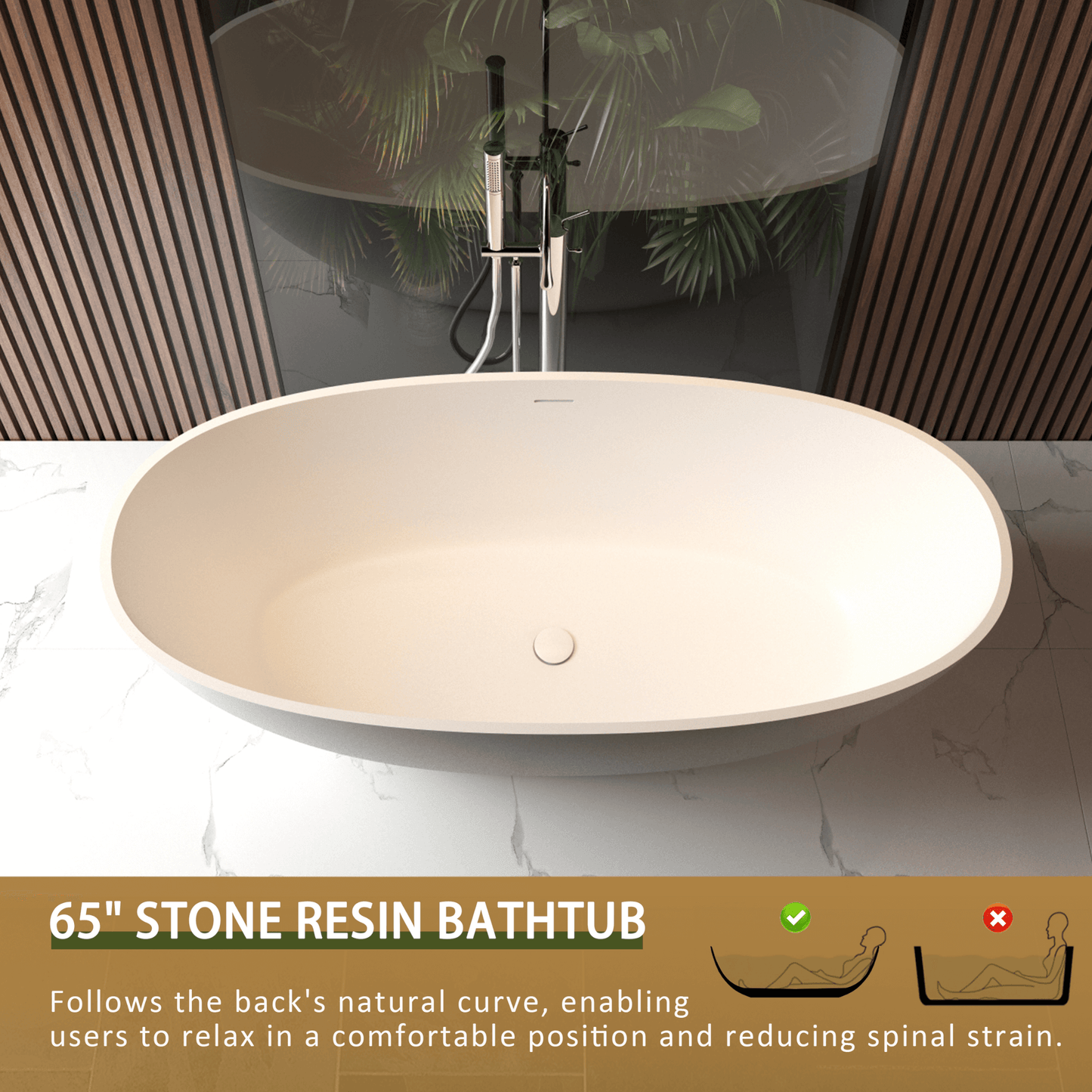 Nuvia Virella 65-Inch Luxury Freestanding Soaking Bathtub With Overflow And Pop-Up Drain (SAK69451)