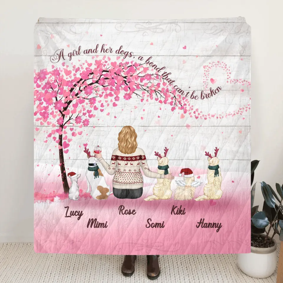 Personalized Dog Mom/Dad Fleece Throw Blanket & Quilt - Up To 5 Dogs - Gift Idea For Dog Lovers - A Girl And Her Dogs, A Bond That Can't Be Broken